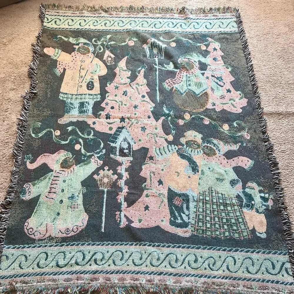 VTG Vicky Howard Snowman Tapestry Throw Christmas Holiday Winter 48x66”